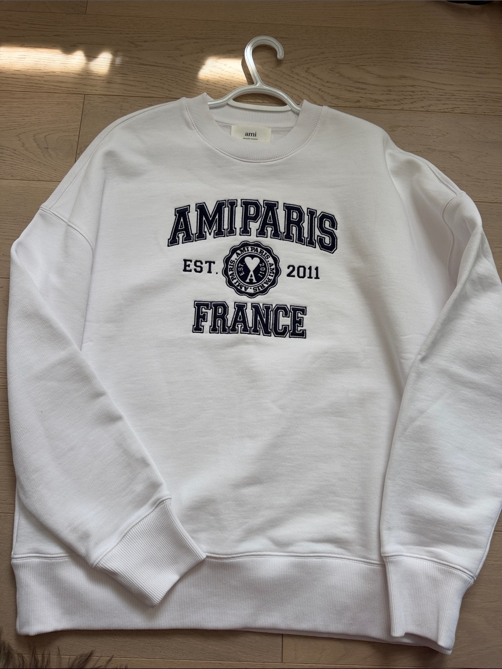 Ami Alexandre Mattiussi White Crewneck with Navy Logo